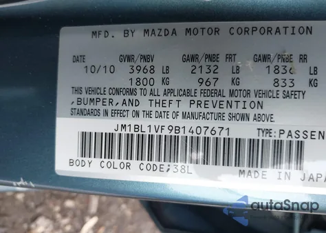 2011 Mazda Mazda3 I Touring z USA, uszkodzony, nr VIN JM1BL1VF9B1407671